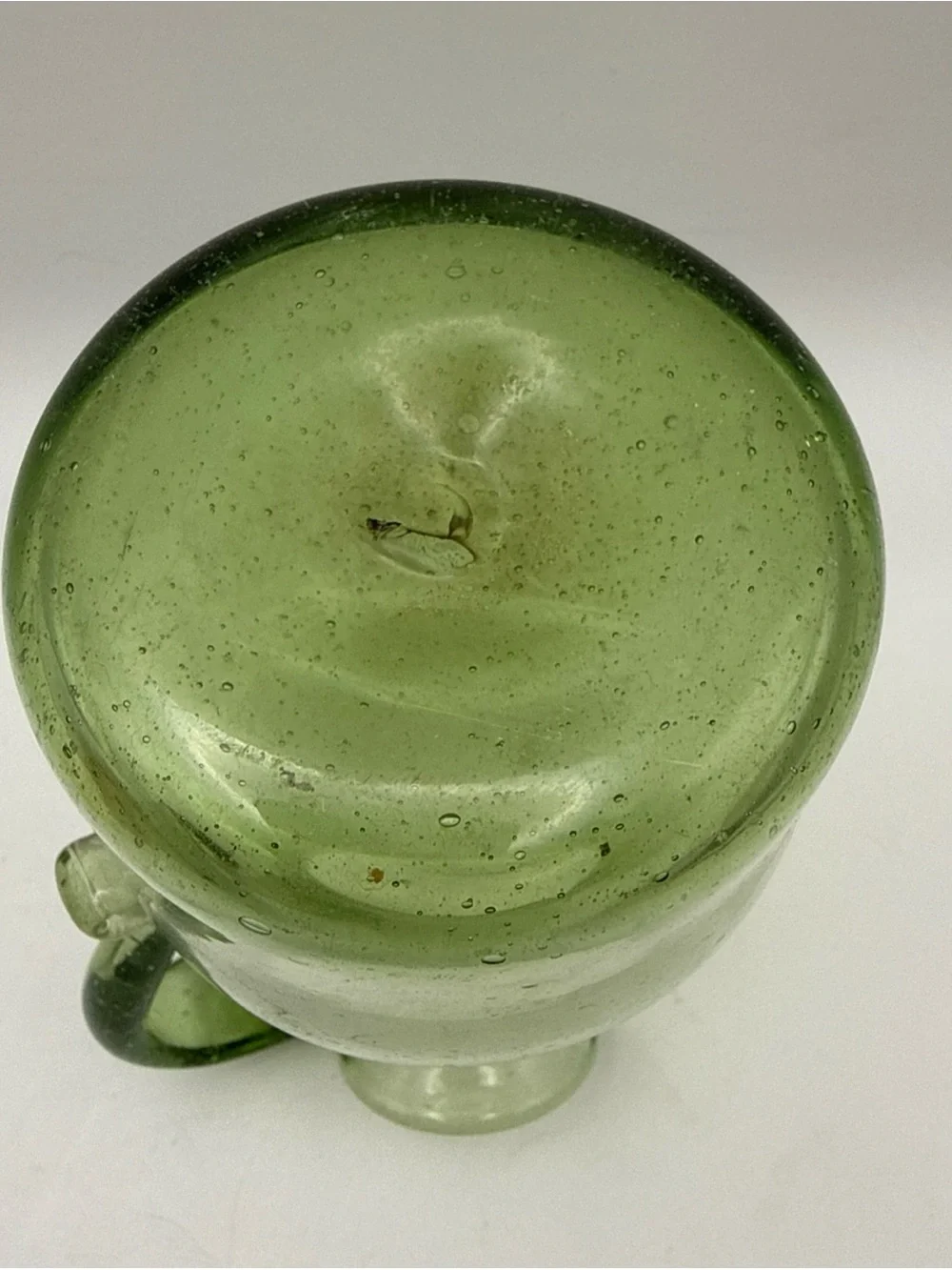 Vintage Hand Blown Green Bubble Glass Pitcher Vase Jamestown Virginia Glasshouse